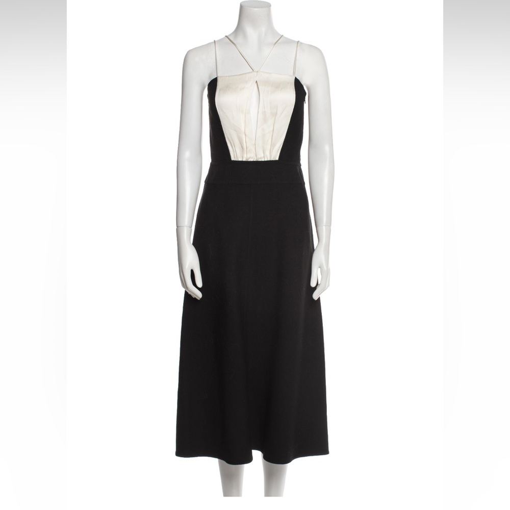 JIL SANDER Midi Evening Dress in Black and Cream Halterneck